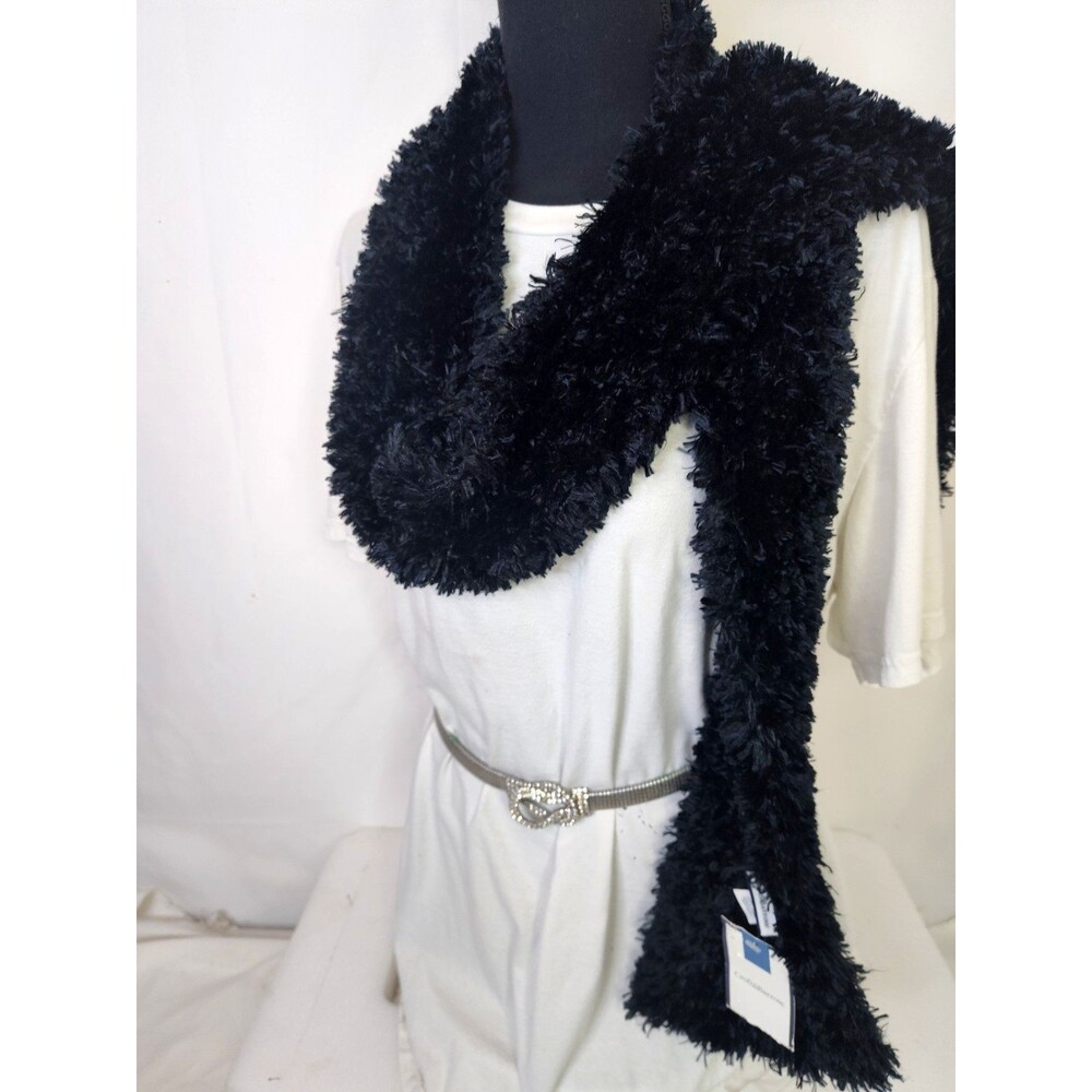 Croft & Barrow NWT Scarf Black Fluffy Textured Faux Fur Neck Warmer Shaggy 63"x9